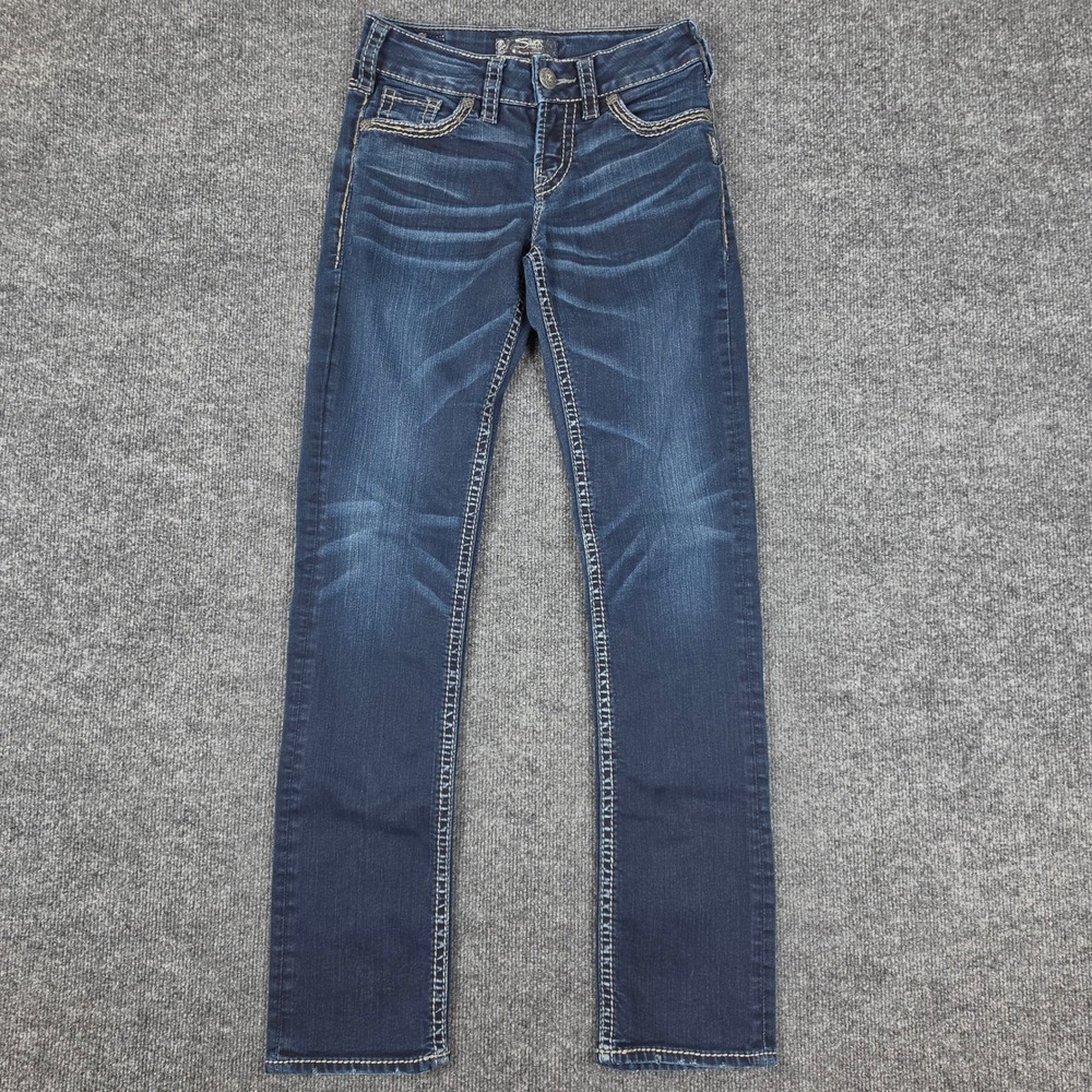 Silver Jeans Suki Mid Straight Jeans Women's 26 L32 Dark Wash Denim Stretch Blue